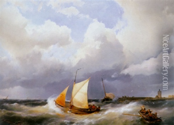 A Stiff Breeze Oil Painting - Hermanus Koekkoek the Elder