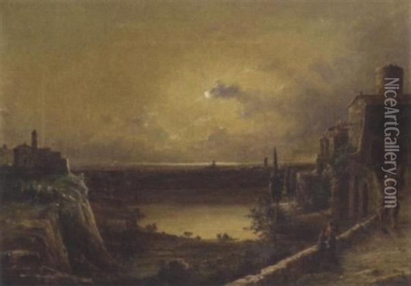 View Of Lake Nemi, Near Rome Oil Painting - John Linton Chapman
