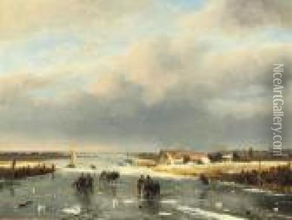 A Day On The Ice Oil Painting - Nicholas Jan Roosenboom