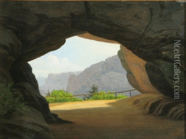 Udsigt Fra En Grotte Mod Bjerg[ ]massiv Oil Painting - Wilhelm Pacht