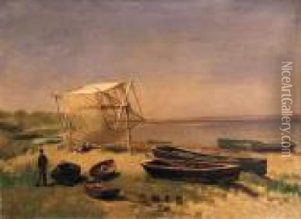 Fishing Station, Watch Hill Oil Painting - Albert Bierstadt