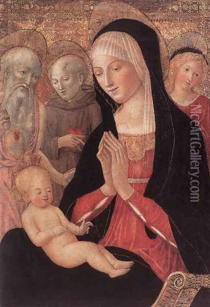 Madonna and Child with Saints and Angels c. 1469 Oil Painting - Francesco Di Giorgio Martini