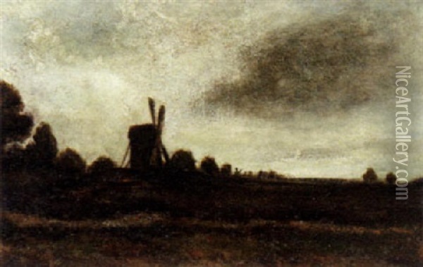 Landscape With Windmill Oil Painting - Georges Michel