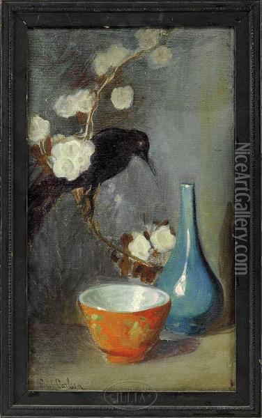 Still Life With Blackbird Oil Painting - Emil N.A. Carlsen