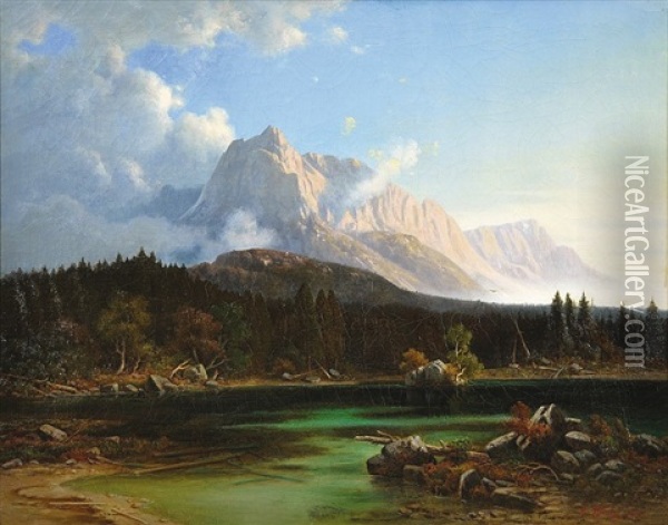 Alpska Krajina S Jezerem Oil Painting - Alois Kirnig