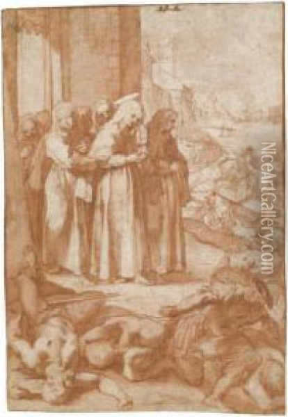 St Clare Repulsing The Saracens From Assisi Oil Painting - Ventura Salimbeni