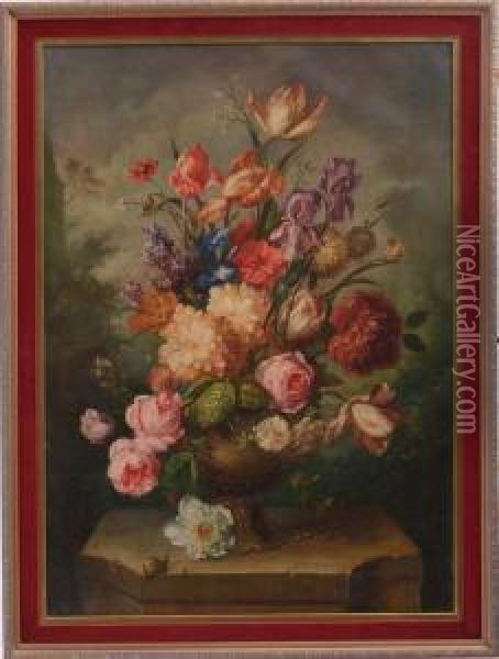 Still Life With Flowers And Snail Oil Painting - Jacobus Vonck