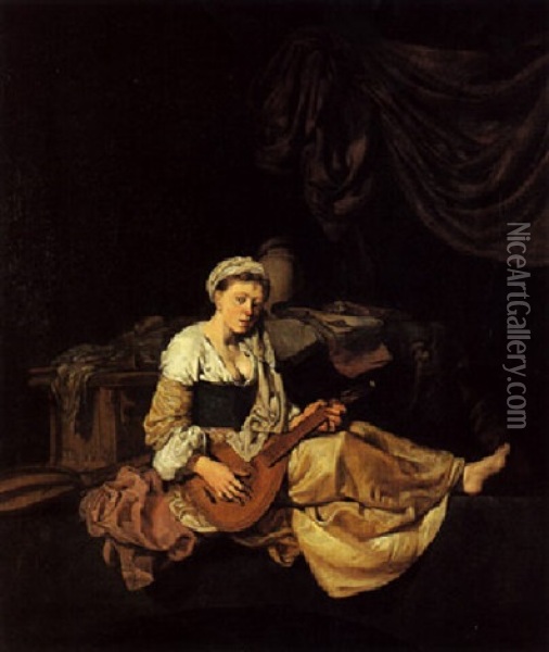 Jeune Femme Assise Jouant De La Mandoline Oil Painting - Cornelis Pietersz Bega