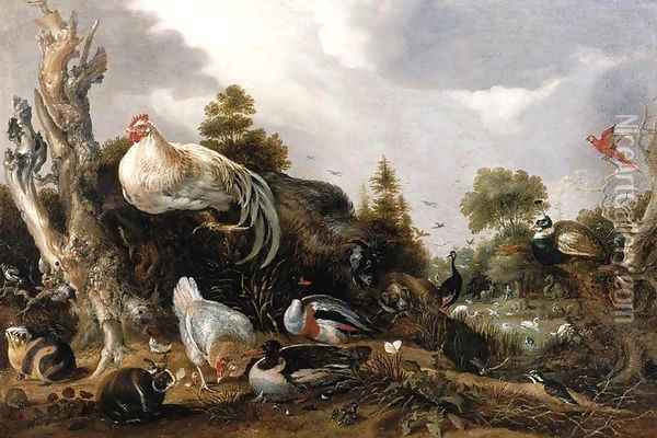 Orpheus Charming the Animals Oil Painting - Gijsbert Gillisz. de Hondecoeter