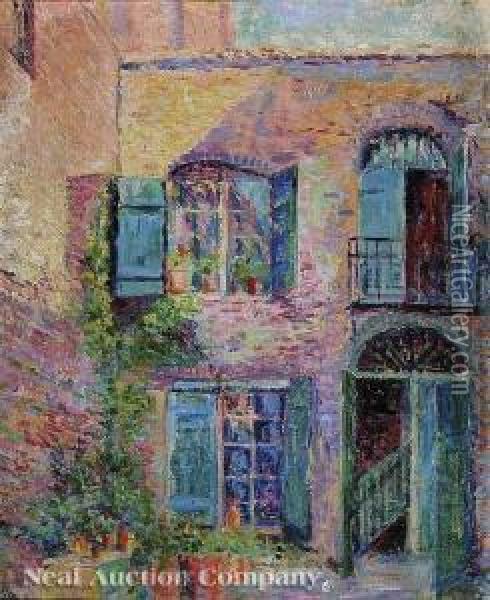 The Green Shutter: Patio On Royal Street, New Orleans Oil Painting - Anne Wells Munger