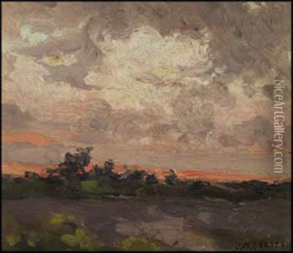 Field At Sunset Oil Painting - John William Beatty