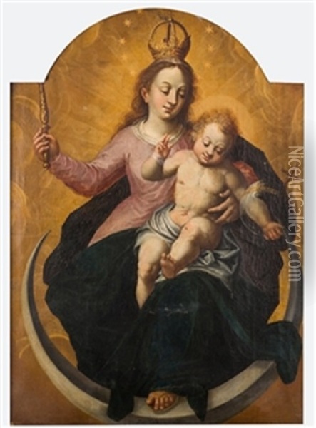 Virgen Reina Con El Nino Oil Painting - Miguel Cabrera