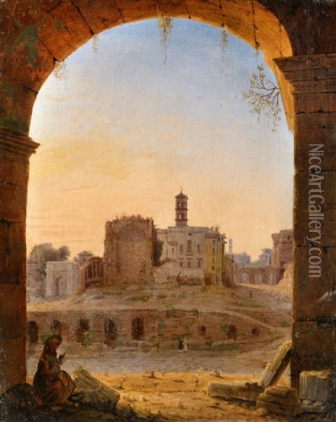 Blick Auf Das Forum Romanum Vom Kolosseum Oil Painting - Johann Wilhelm Bruecke