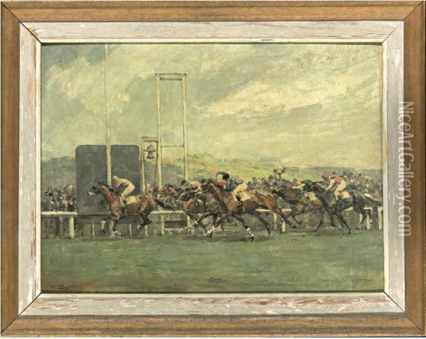 Race At Longchamps Oil Painting - Rene Berti
