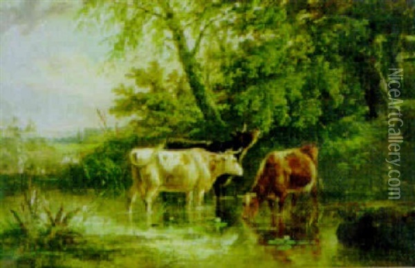 A Quiet Brook Oil Painting - Henry (Sr.) Earp
