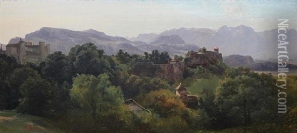 Tyrolian Landscape Oil Painting - Karl Franz Emanuel Haunold