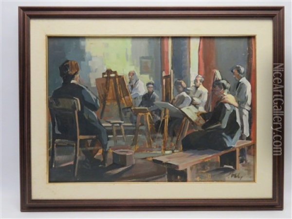 In Der Malschule Kirchmayr Oil Painting - Anton Pohl