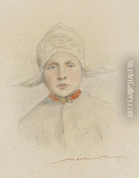 Study Of A Young Dutch Girl Oil Painting - Mortimer Luddington Mempes