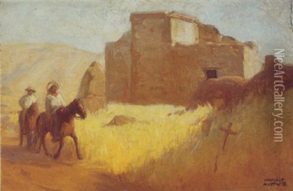 Riders Near A Pueblo Oil Painting - Charles Percy Austin