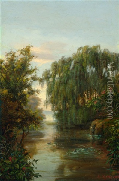 Flusslandschaft Mit Exotischen Pflanzen Im Urwald Oil Painting - Adolf Methfessel