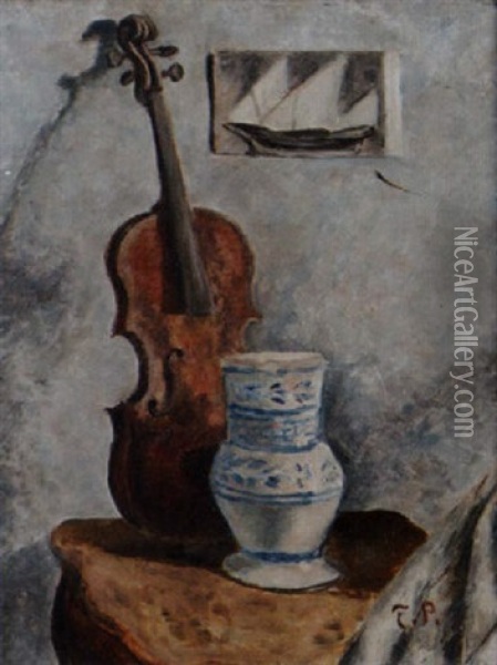 Stilleben Med Violin Och Kruka Oil Painting - Torsten Palm