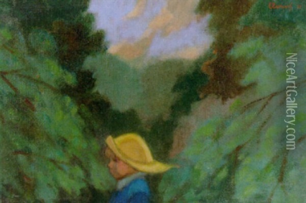 Pojke I Gronskande Landskap Oil Painting - Curt Clemens