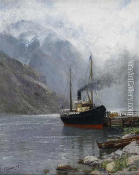 Geirangerfjord Mit Dem Postdampfer An Der Anlegestelle Oil Painting - Elizabeth Reuter