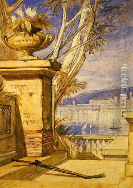 Classical Landscape with an Urn a Design for a Frontispiece Oil Painting - John Sell Cotman
