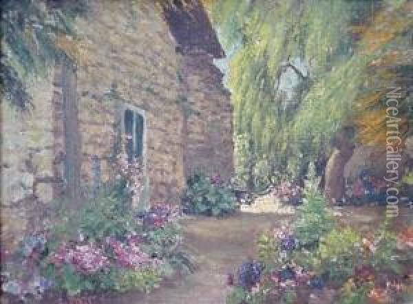 Cottage With Flowering Garden Oil Painting - William Adam