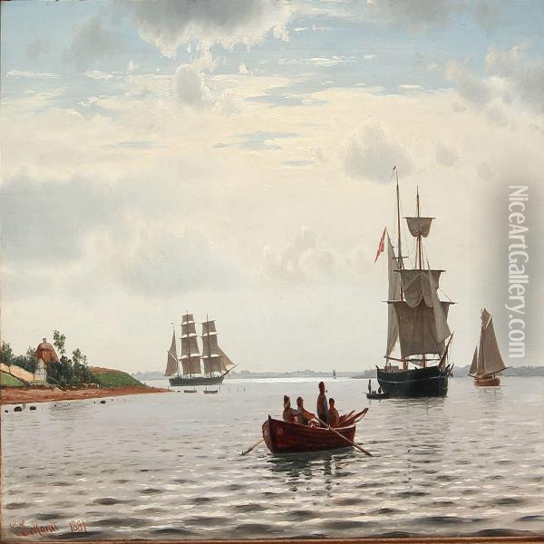 Coastal View With Sailing Ships And A Rowing Boat Oil Painting - Christian Eckardt