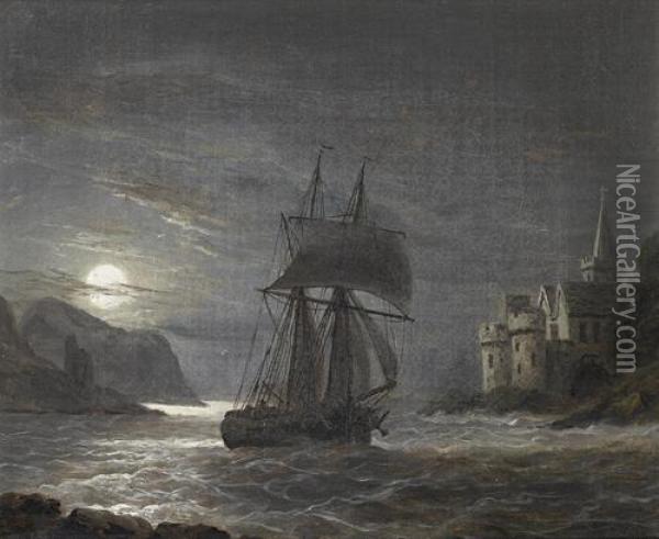 A Brig Entering Dartmouth Harbour Oil Painting - Thomas Luny