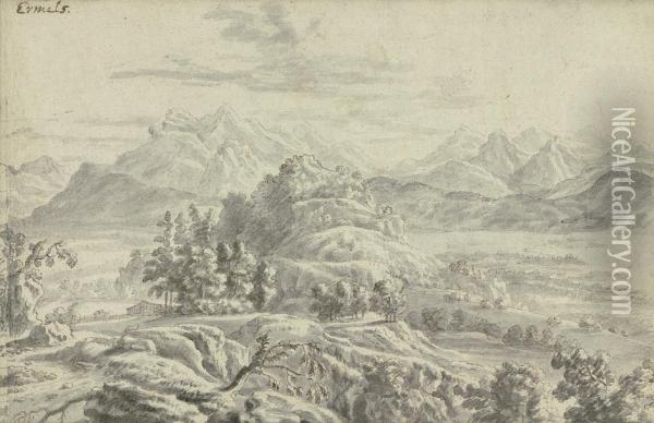 Bewaldete Voralpenlandschaft Oil Painting - Johann Franz Ermels
