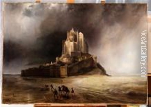 Le Mont-saint-michel Sous L'orage Oil Painting - Baron Jean Antoine Theodore Gudin