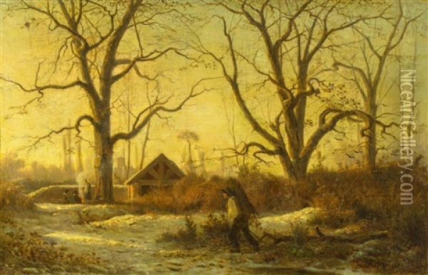 Paysage D'hiver Avec Ramasseur De Fagots Oil Painting - Adolphe Appian