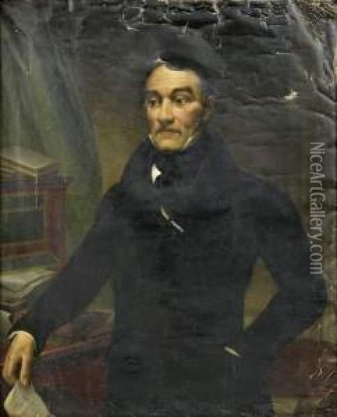 Portrait D'un Homme D'affaires Tenant Une Lettre Signee Aguado. Oil Painting - Giovanni Carnovali Il Piccio
