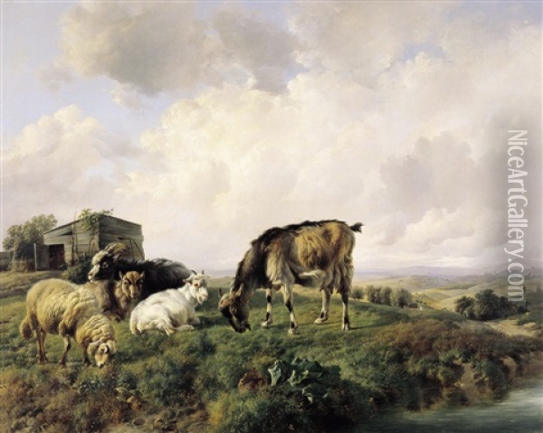 Landschap Met Schapen En Geiten Oil Painting - Louis Robbe