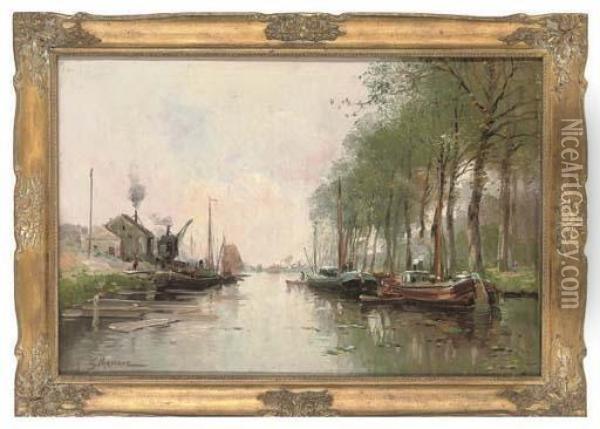 Canal Boats Oil Painting - Gustave Mascart