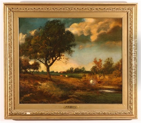 Twilight Landscape With Sheep Oil Painting - Patrick Vincent Berry