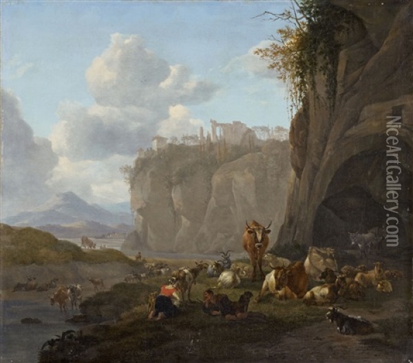 Southern Landscape With Shepherds Oil Painting - Willem Romeyn