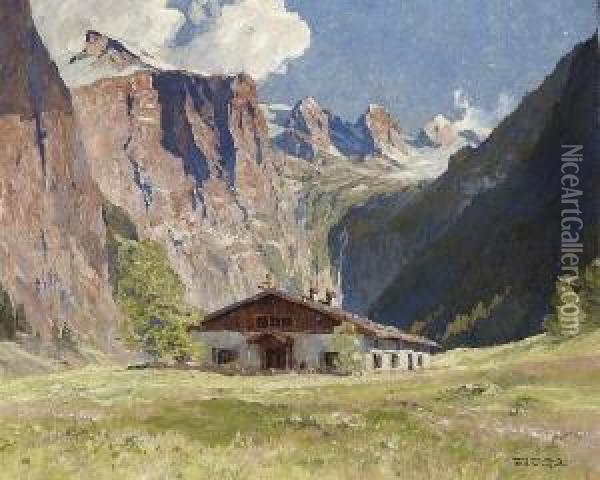 Blick Auf Die Saletalm Am
 Obersee. Oil Painting - Hans Maurus
