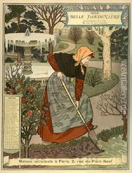 Belle Jardiniere Calendar Janvier Oil Painting - Eugene Grasset