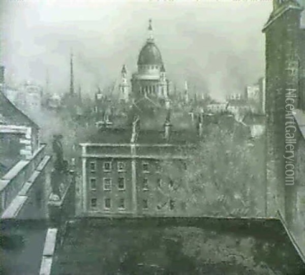St. Paul's Cathedral From 3 Plowden Buildings, Middle Temple Oil Painting - Christopher Richard Wynne Nevinson