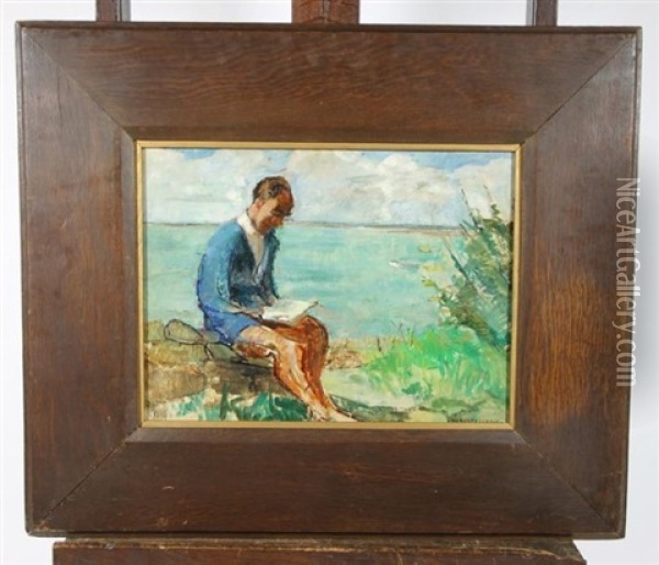 Personnage En Bord De Mer Et Paysage (recto-verso) Oil Painting - Auguste Leroux