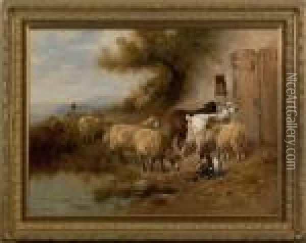 Landscape With Goats Oil Painting - Henry Schouten