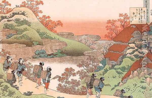 Women Returning Home at Sunset (Sarumaru Dayu) Oil Painting - Katsushika Hokusai
