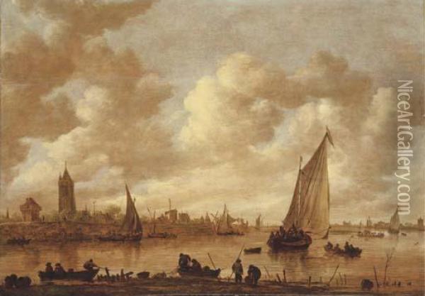 A View Of Gorinchem With Shipping On The Rhine In Theforeground Oil Painting - Jan van Goyen