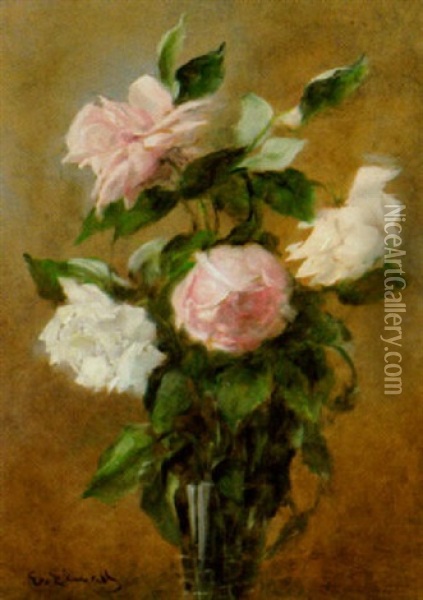 Blomsterstilleben Med Rosa Och Vita Rosor Oil Painting - Emma Ekwall