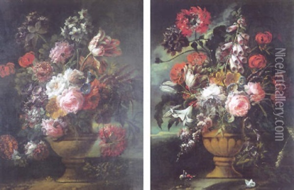 Vase De Fleurs Sur Un Entablement Oil Painting - Antoine Monnoyer