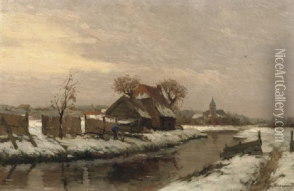 Broeksloot Bij Rijswijk: Working Near A Quiet River Oil Painting - Gerard Delfgaauw