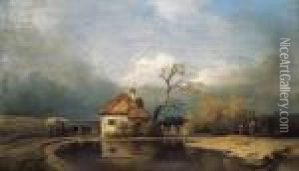 House On The Lakeside Oil Painting - Ignaz Raffalt